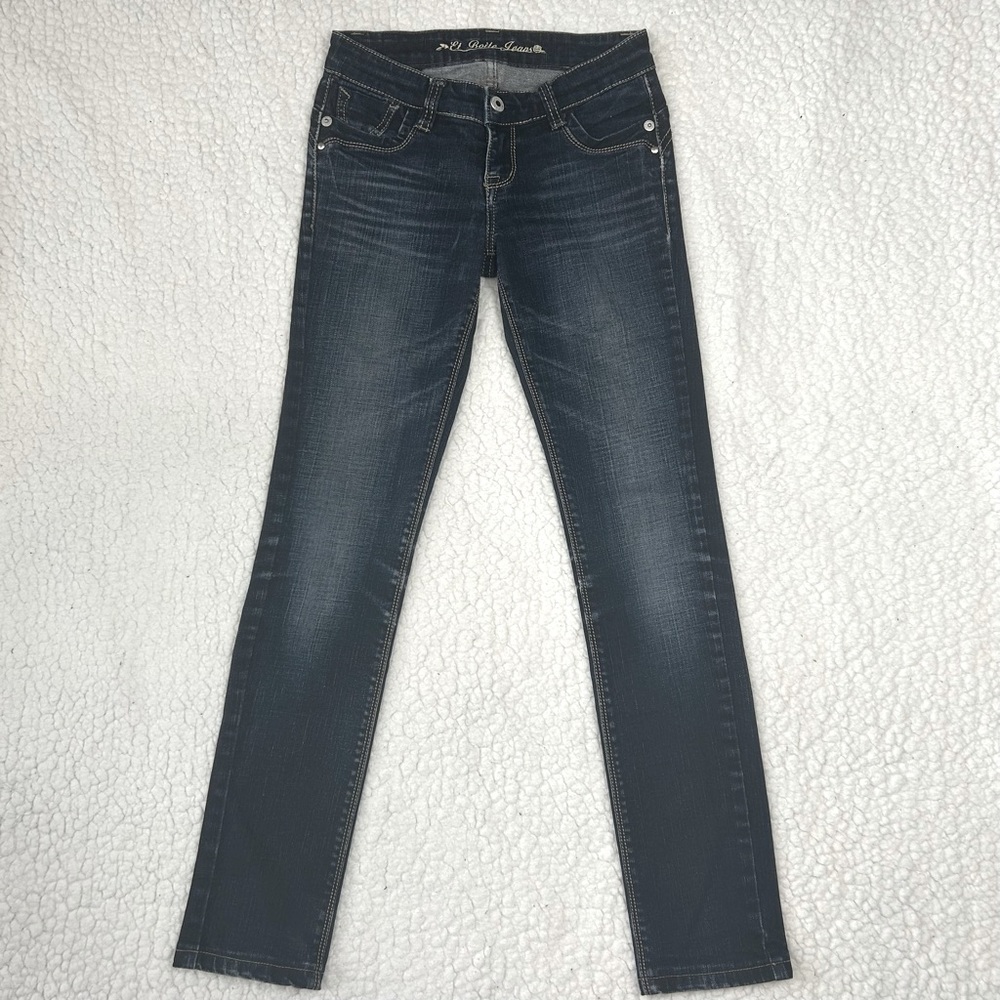 Et Boite Women's Blue Denim Jeans Embroidered Low Rise Skinny Leg Stretch Size M